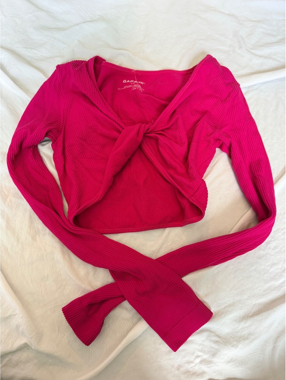 Garage Women's Pink Ribbed Long Sleeve Crop Top P/S